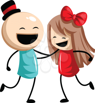 Vector illustration of a man and a woman holding each other and smiling white background.