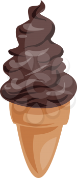 Icecream cone with with chocolate icecream vector illustration on white background.
