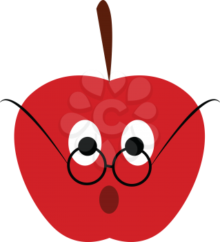 A surprised red apple with round eye glasses vector color drawing or illustration 