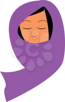 A Arabian lady covered in purple headscarf with only visible eyes and nose vector color drawing or illustration 