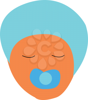 An infant with blue head cap and pacifier on mouth vector color drawing or illustration 