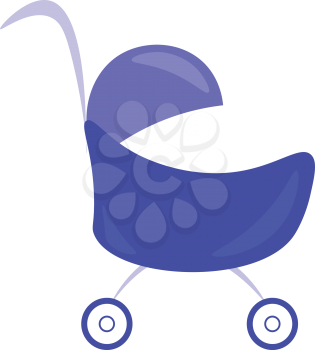 A blue baby carriage or cart for comfortable travelling vector color drawing or illustration 