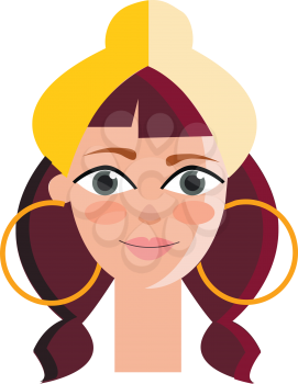A beautiful woman with round danglers and headscarf known as bandana vector color drawing or illustration 