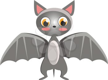 A cute little bat spreading the grey wings vector color drawing or illustration 