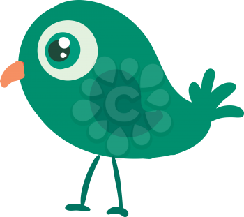 A green bird is walking with its two long legs vector color drawing or illustration 