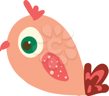 A pink small bird with polka dot wings and designer tail vector color drawing or illustration 