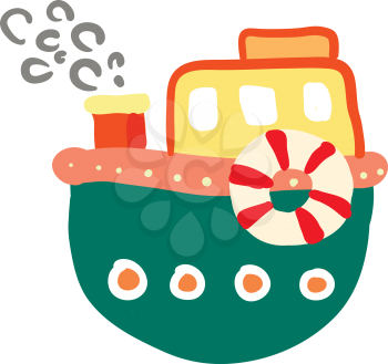 Cartoon of a colorful steam boat with life preserver vector color drawing or illustration 