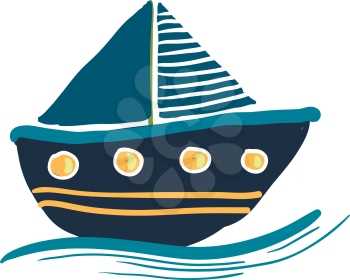 A colorful blue sailing boat drawing vector color drawing or illustration 