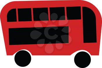 A red and black double decker bus on the road vector color drawing or illustration 