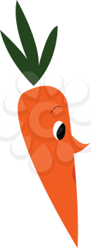 An orange baby carrot with green stem and sharp nose vector color drawing or illustration 