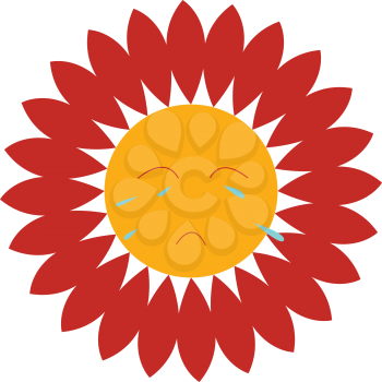 A sad red petal flower with rolling tears from eyes vector color drawing or illustration 