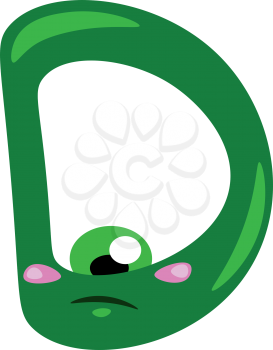 A green color alphabetic creature D with big round eyes vector color drawing or illustration 