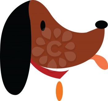 Face of a brown dog with golden badge hanging in the neck vector color drawing or illustration 