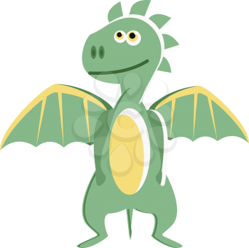 A baby green dragon with bright wings and small tail is looking out vector color drawing or illustration 
