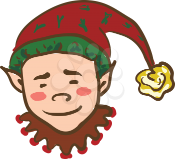 An young elf is wearing a red and green costume with bell on the hat vector color drawing or illustration 