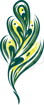 Painting of a green and yellow gorgeous feather vector color drawing or illustration 