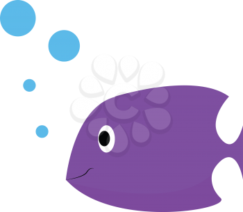 A under water purple fish with blue water bubble coming from its mouth vector color drawing or illustration 