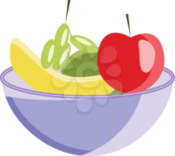 A basket full of various fruits like apple banana pears and grapes vector color drawing or illustration 