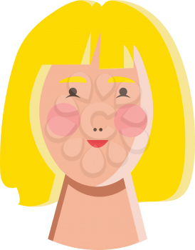 Face of oriental looking girl with yellow hair and red cheeks vector color drawing or illustration 