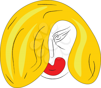 Clipart of a girl's face with red pouted lips and yellow short hair vector color drawing or illustration 
