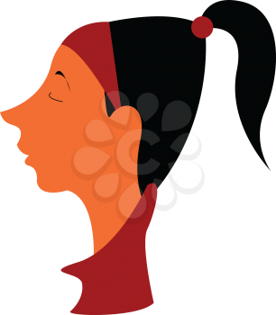A long ponytailed black haired girl is wearing brown hairband and jacket vector color drawing or illustration 