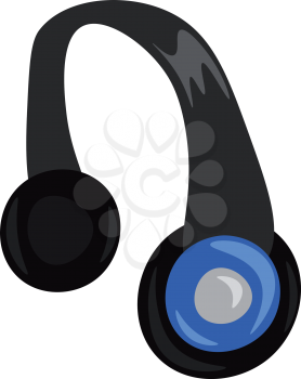 A modern wireless over the ear headphones in black and blue color vector color drawing or illustration 