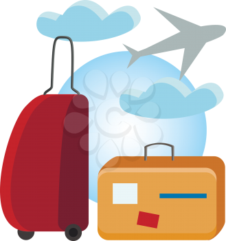 Clipart depicting holiday with travel bags flight and globe vector color drawing or illustration 