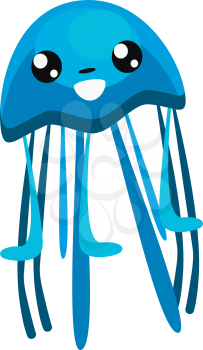 Jelly fish with lots of tentacles in blue color clipart vector color drawing or illustration 
