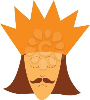 A young king with great mustache is wearing a golden crown vector color drawing or illustration 