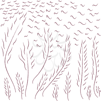 A black and white line art of landscape of a harvest field vector color drawing or illustration 