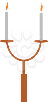 Two burning candles on a two arm stand vector color drawing or illustration 