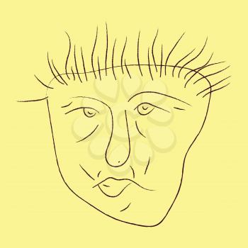 Pencil drawing of a man's face with spiked hair on a yellow paper vector color drawing or illustration 