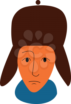 Man wearing a brown big hat with ear flaps on the side vector color drawing or illustration 