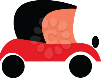 A red andblack vintage motor car with a visible headlight vector color drawing or illustration 