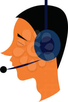 A pilot is contacting others over the blue headset vector color drawing or illustration 