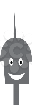 Head of a steel metal robot with long antenna over the top vector color drawing or illustration 