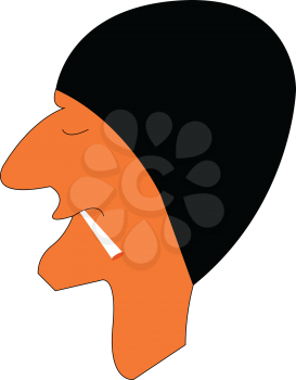 Young boy wearing black head cap is smoking cigarette vector color drawing or illustration 