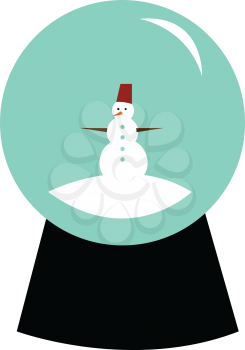 A beautiful snow globe with a cute snow man inside vector color drawing or illustration 
