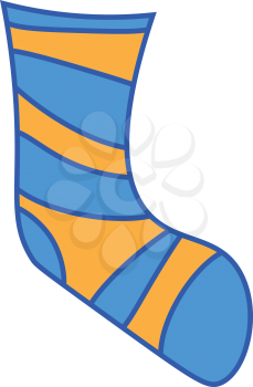 Clipart of a sock in blue and yellow color striped design vector color drawing or illustration 