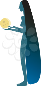 Silhouette of a long haired woman with round orb in hand vector color drawing or illustration 