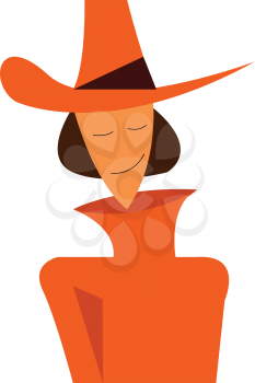 A young woman is wearing a orange sweater and cow boy hat to beat the cold vector color drawing or illustration 