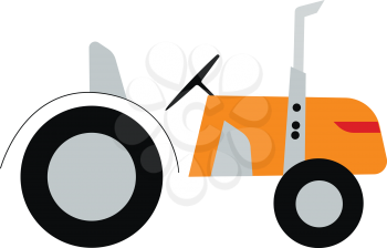 An orange color tractor with driver seat and exhaust vector color drawing or illustration 
