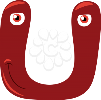 A confused face of alphabetic figure of U in red color vector color drawing or illustration 