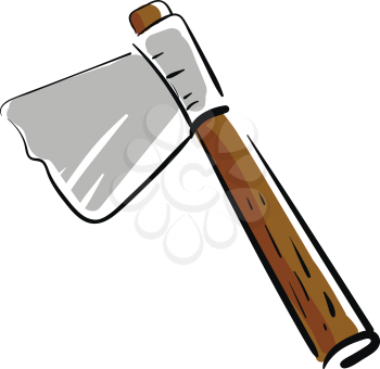 Silver ax on a wooden handle illustration color vector on white background