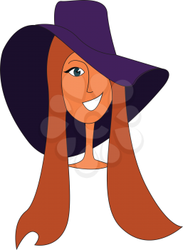Woman wearing big purple hat illustration print vector on white background