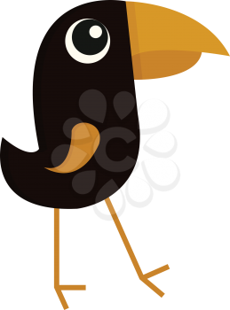Black bird with big beak  illustration color vector on white background