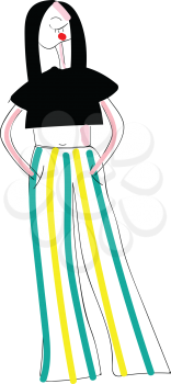 Woman in pants on stripes illustration color vector on white background