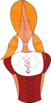 Blond woman in german traditional clothes illustration print vector on white background