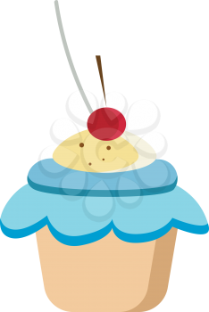 A piece of yummy cupcake with purple frosting on the top vector color drawing or illustration 