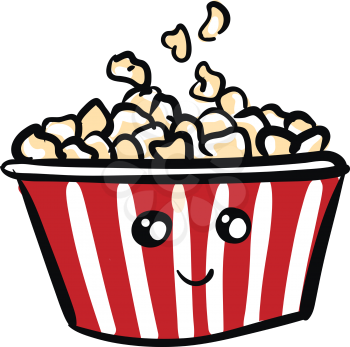 Cute smiling red and white popcorn bucket vector illustration on white background 